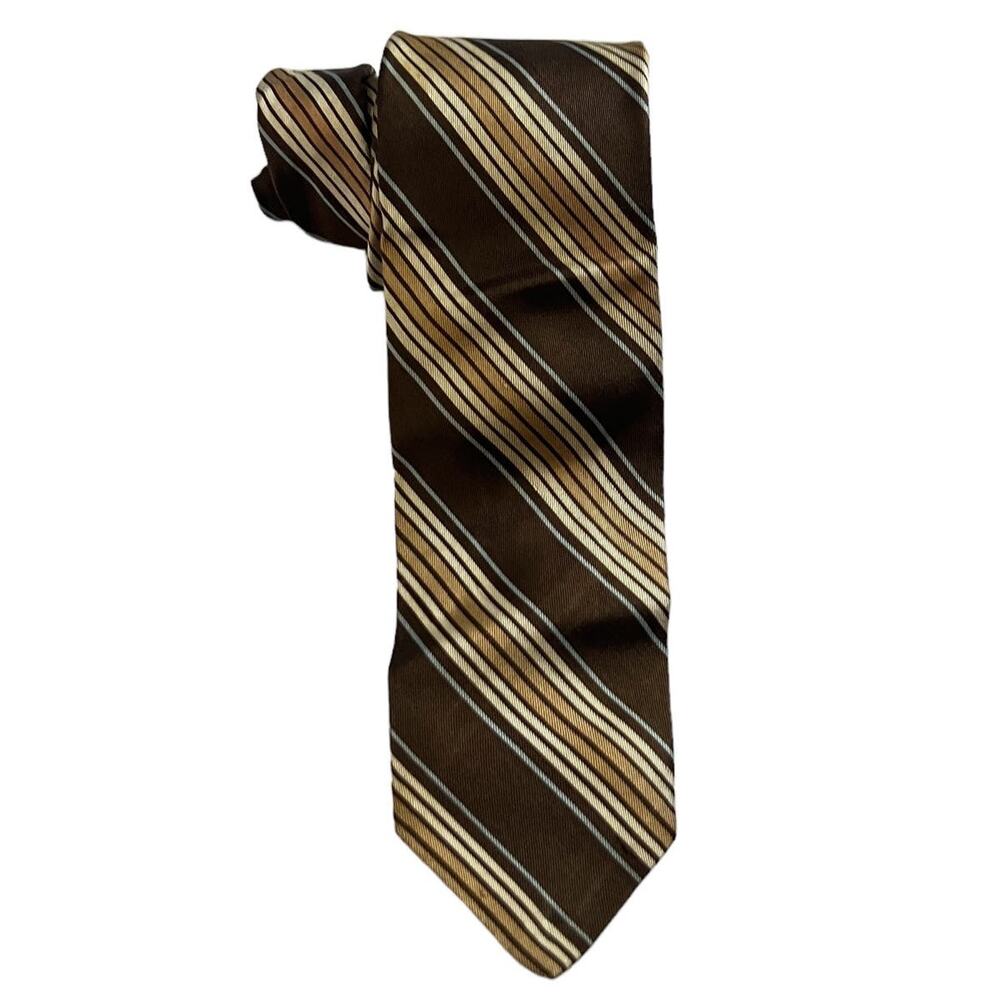 Robert Talbott Brown Tan Blue American Regimental Stripe Skinny Silk Tie